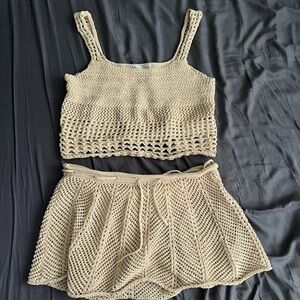 FREE PEOPLE Crochet Knit Tank Top and Shorts Set SMALL
